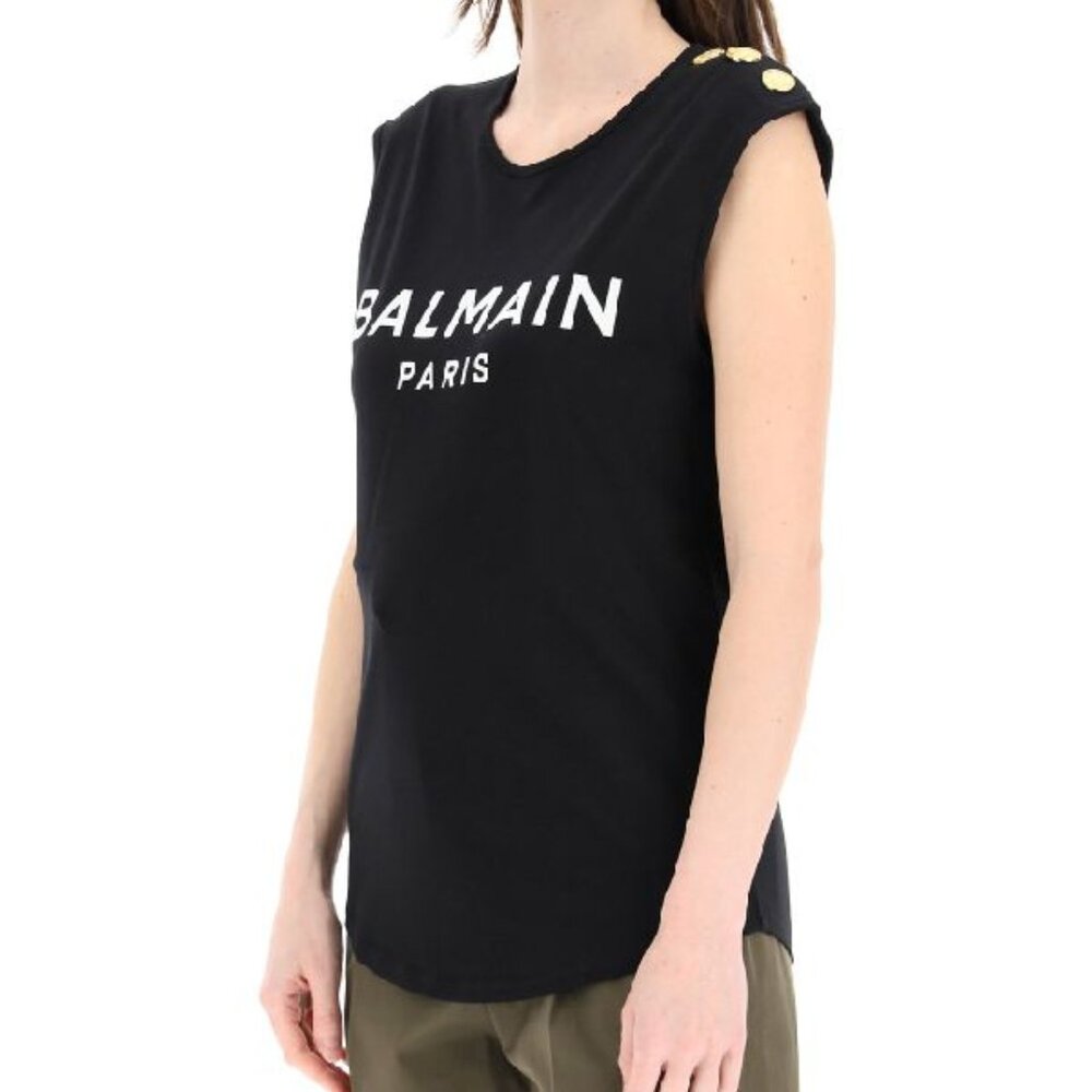 Balmain Black Cotton Logo-Print 3-Button Tank